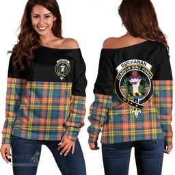 Scottish Buchanan Ancient Clan Tartan Off Shoulder Sweatshirt - Crest Special Style