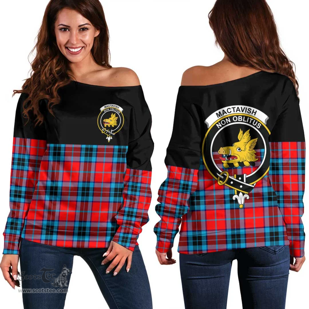 Scottish MacTavish Modern Clan Tartan Off Shoulder Sweatshirt - Crest Special Style