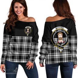 Scottish Menzies Black & White Modern Clan Tartan Off Shoulder Sweatshirt - Crest Special Style