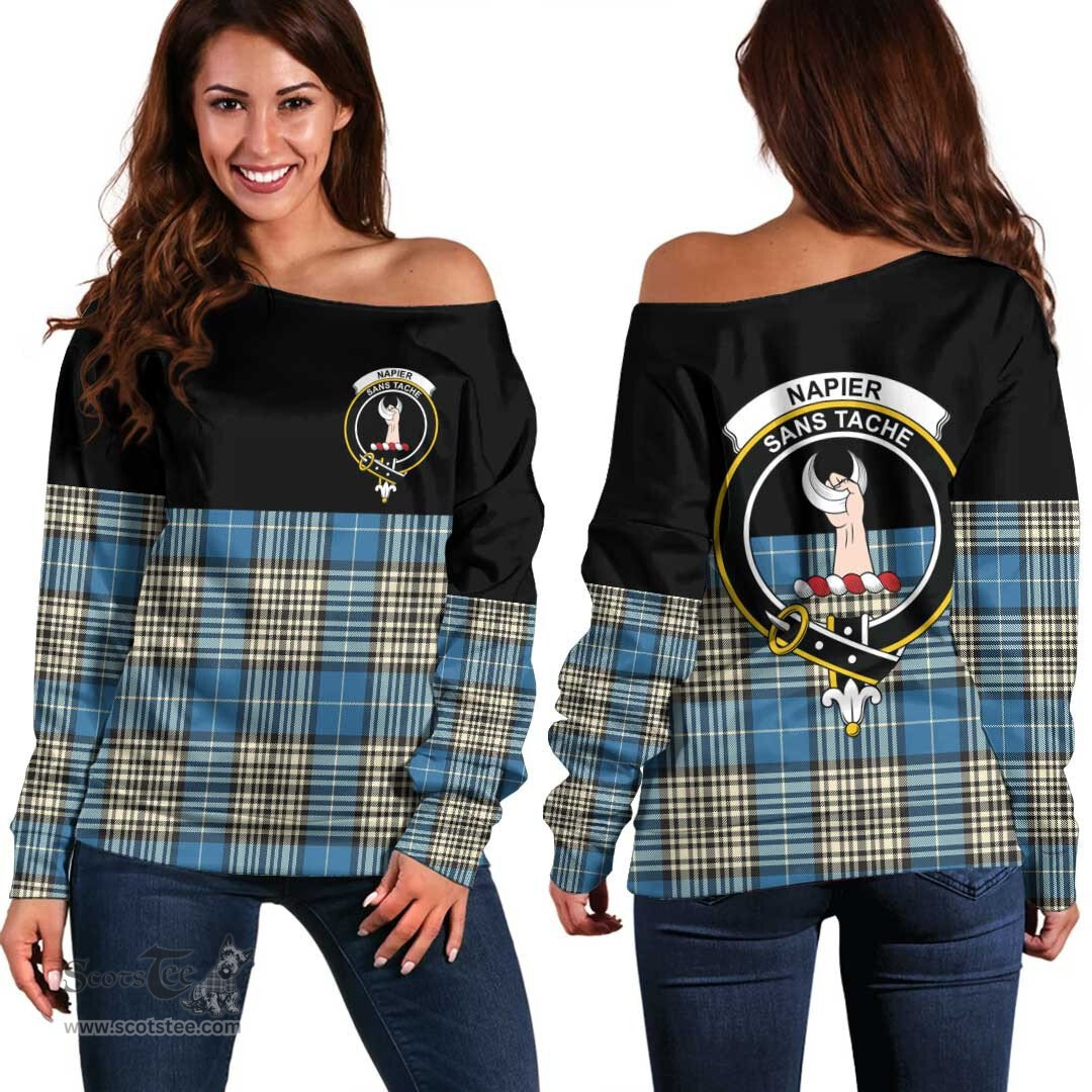 Scottish Napier Ancient Clan Tartan Off Shoulder Sweatshirt - Crest Special Style
