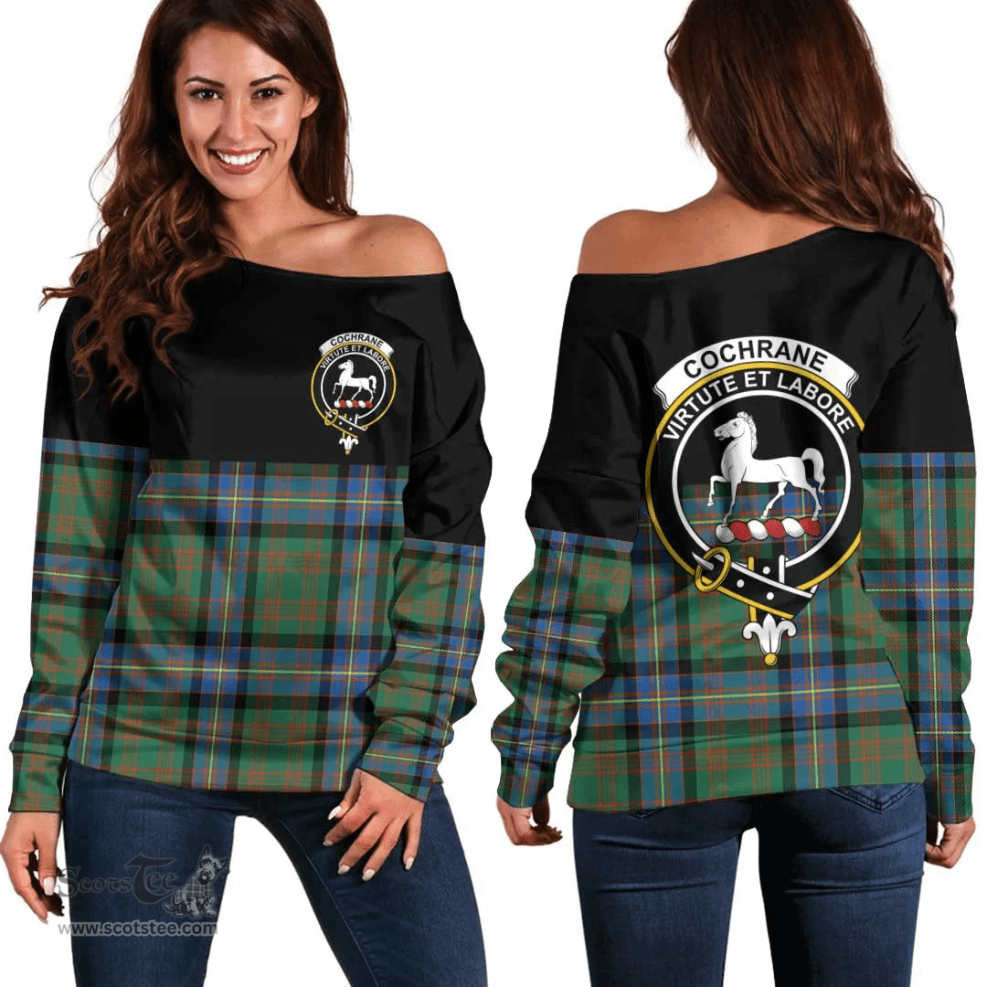 Scottish Cochrane Ancient Clan Tartan Off Shoulder Sweatshirt - Crest Special Style