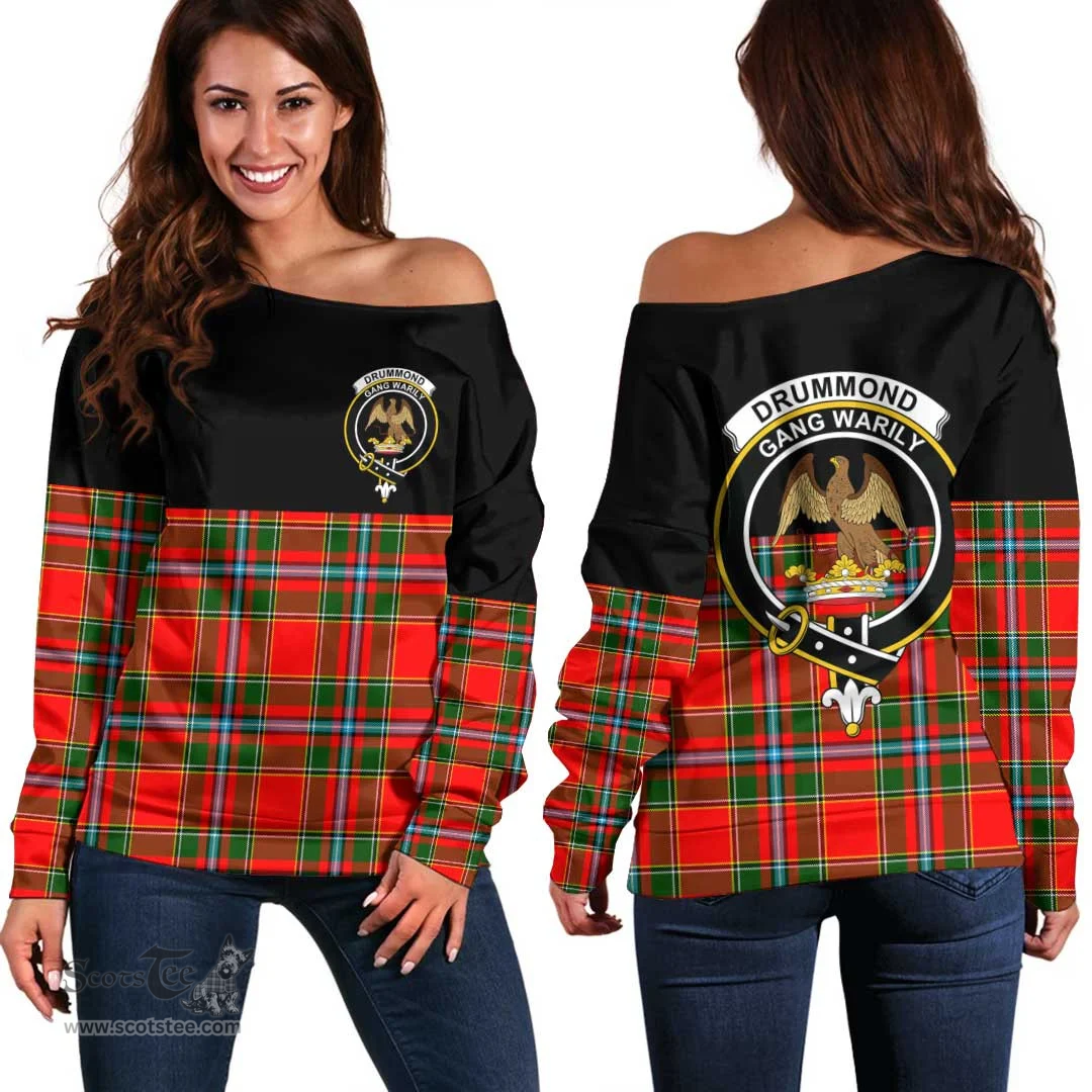 Scottish Drummond of Perth Clan Tartan Off Shoulder Sweatshirt - Crest Special Style