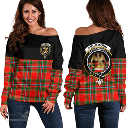 Scottish Drummond of Perth Clan Tartan Off Shoulder Sweatshirt - Crest Special Style