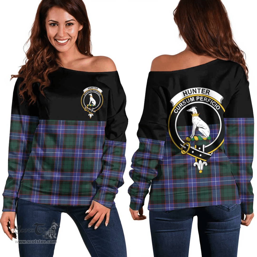 Scottish Hunter Modern Clan Tartan Off Shoulder Sweatshirt - Crest Special Style