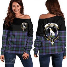 Scottish Hunter Modern Clan Tartan Off Shoulder Sweatshirt - Crest Special Style