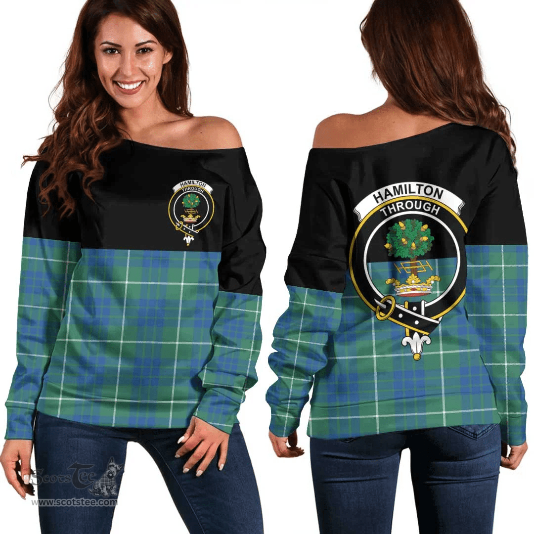 Scottish Hamilton Hunting Ancient Clan Tartan Off Shoulder Sweatshirt - Crest Special Style