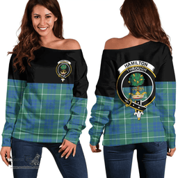 Scottish Hamilton Hunting Ancient Clan Tartan Off Shoulder Sweatshirt - Crest Special Style