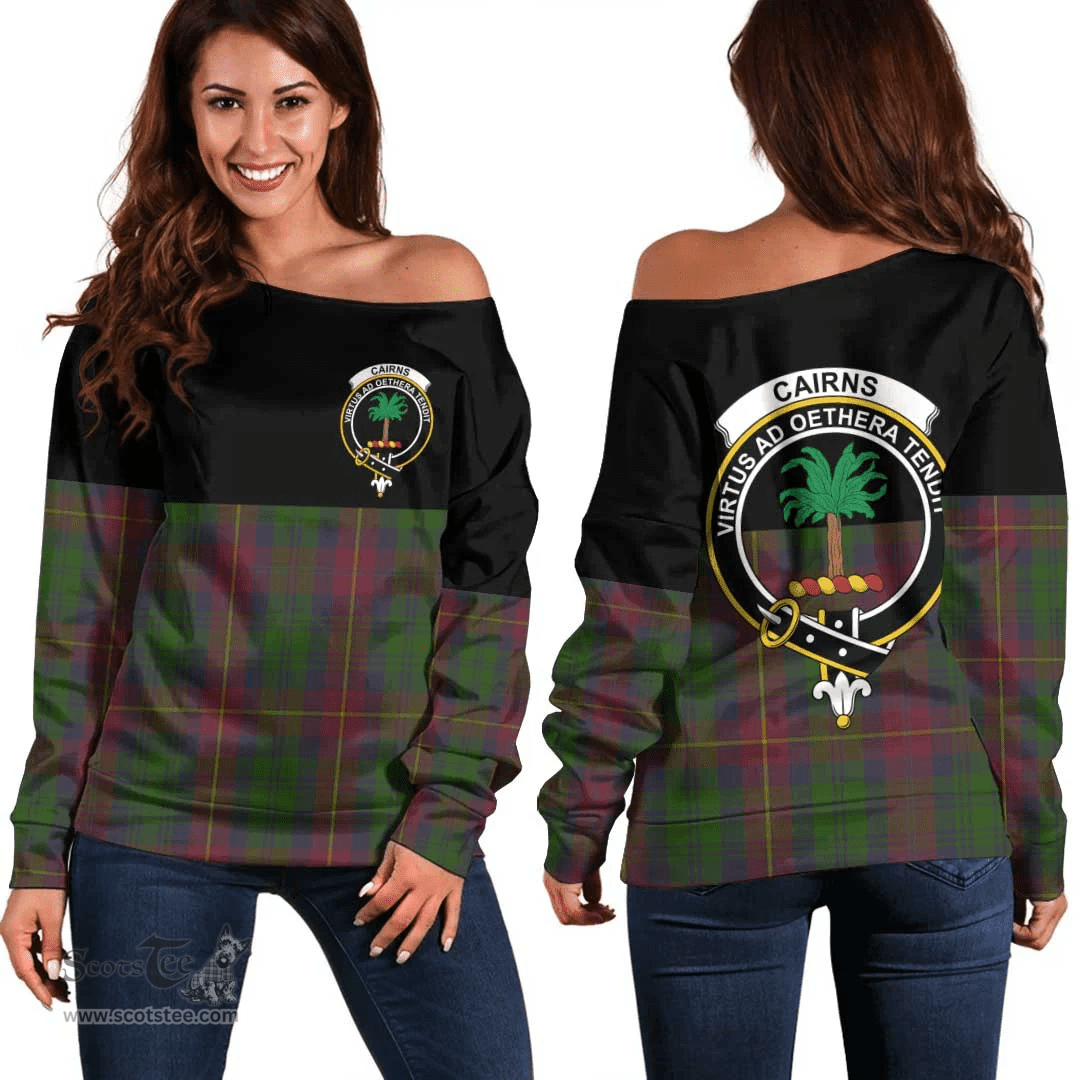 Scottish Cairns Clan Tartan Off Shoulder Sweatshirt - Crest Special Style
