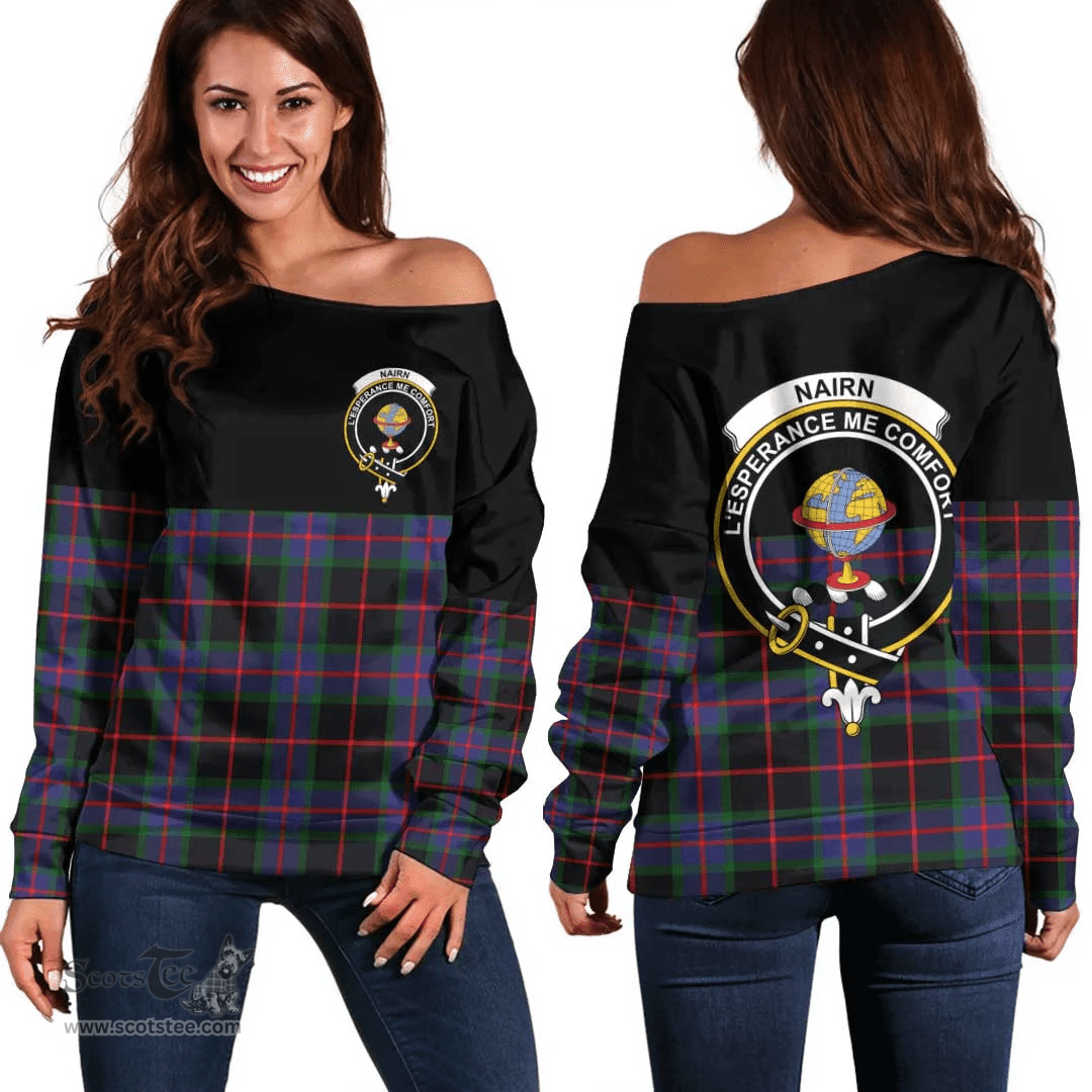 Scottish Nairn Clan Tartan Off Shoulder Sweatshirt - Crest Special Style