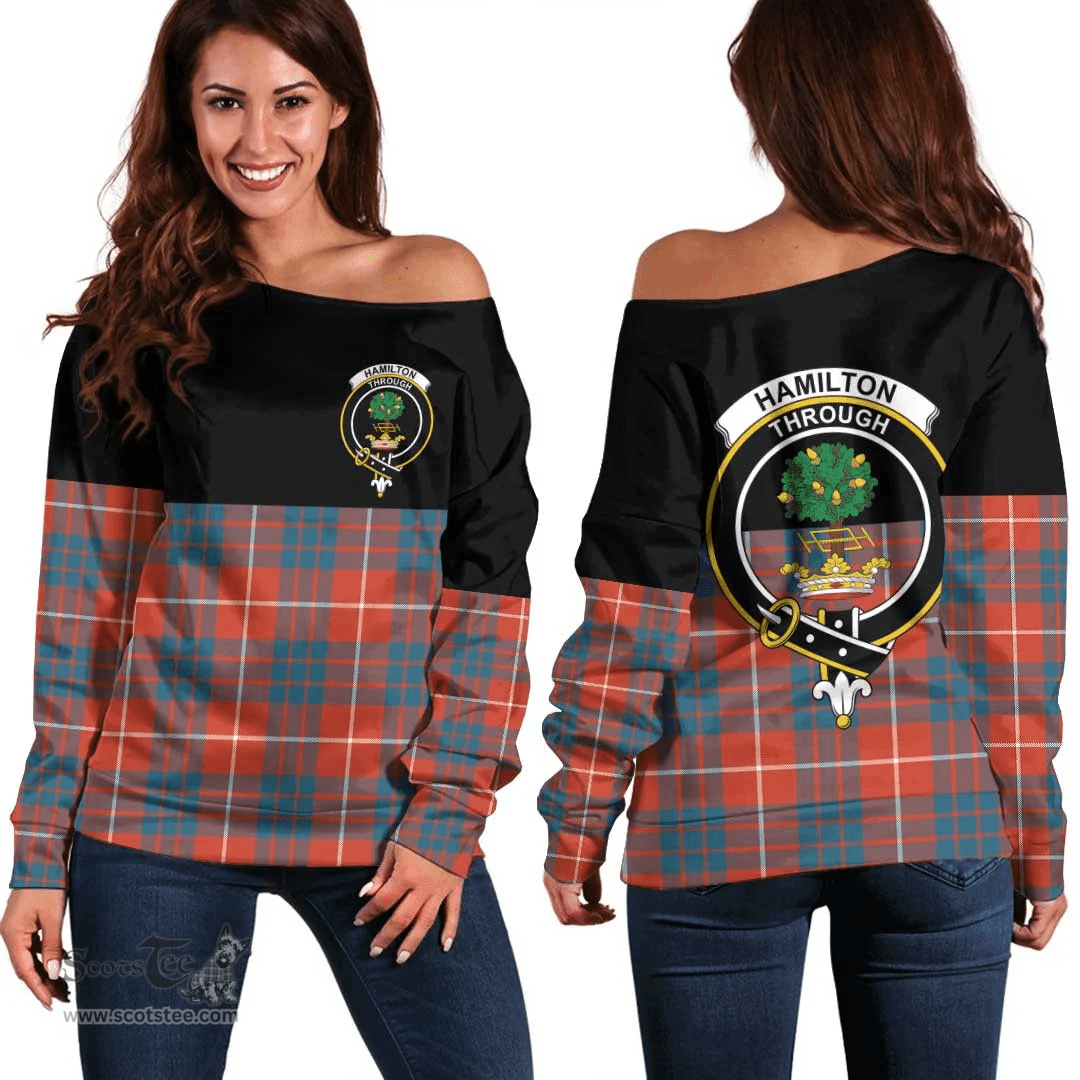 Scottish Hamilton Ancient Clan Tartan Off Shoulder Sweatshirt - Crest Special Style