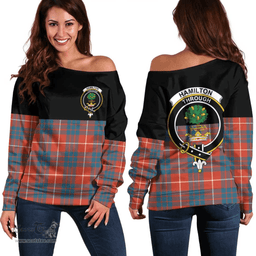Scottish Hamilton Ancient Clan Tartan Off Shoulder Sweatshirt - Crest Special Style