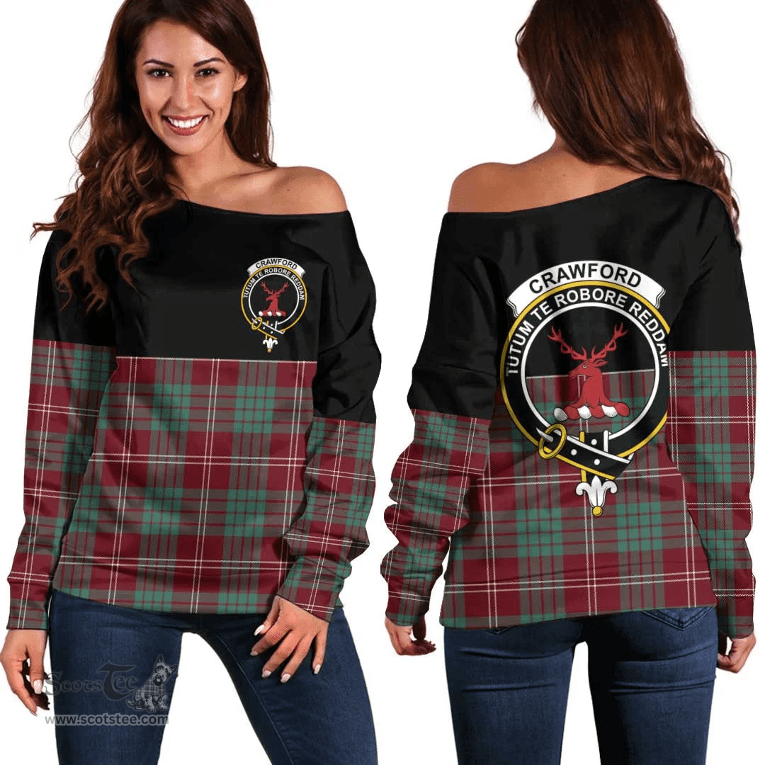 Scottish Crawford Modern Clan Tartan Off Shoulder Sweatshirt - Crest Special Style