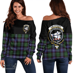 Scottish Galbraith Modern Clan Tartan Off Shoulder Sweatshirt - Crest Special Style