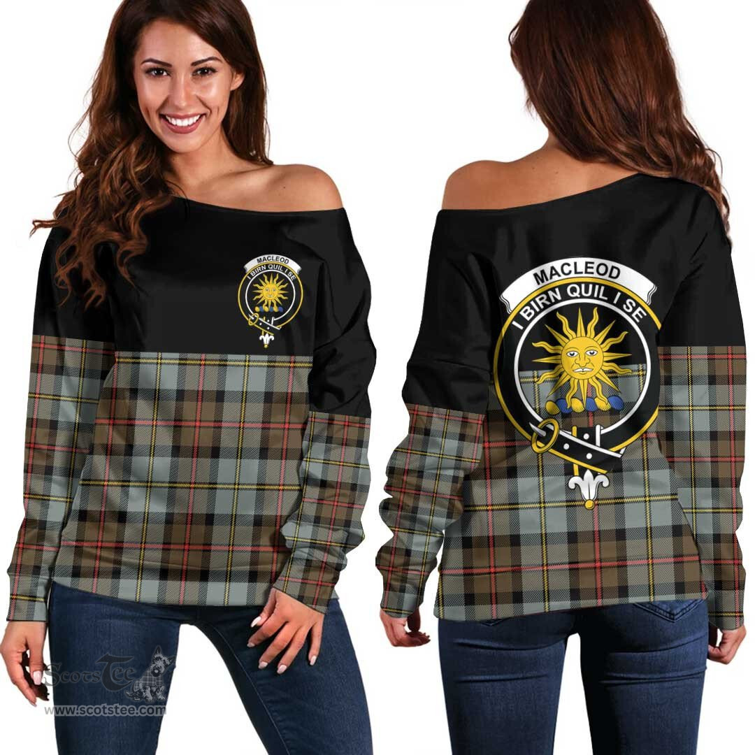Scottish MacLeod of Harris Weathered Clan Tartan Off Shoulder Sweatshirt - Crest Special Style