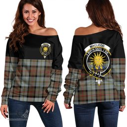 Scottish MacLeod of Harris Weathered Clan Tartan Off Shoulder Sweatshirt - Crest Special Style