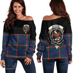 Scottish Agnew Modern Clan Tartan Off Shoulder Sweatshirt - Crest Special Style