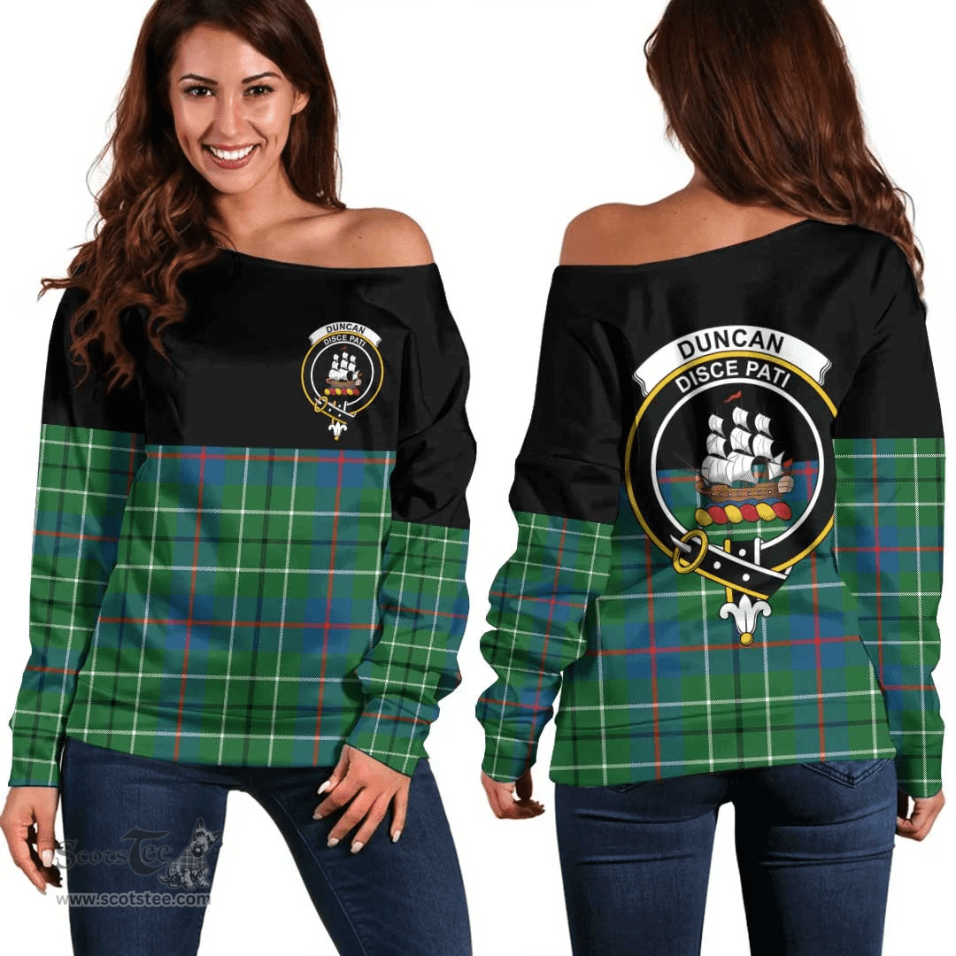 Scottish Duncan Ancient Clan Tartan Off Shoulder Sweatshirt - Crest Special Style