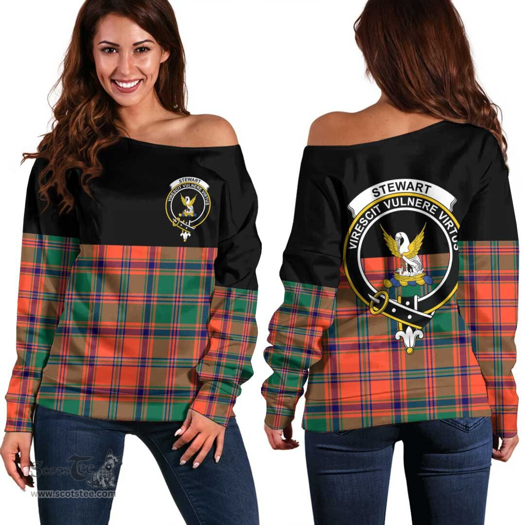 Scottish Stewart of Appin Ancient Clan Tartan Off Shoulder Sweatshirt - Crest Special Style
