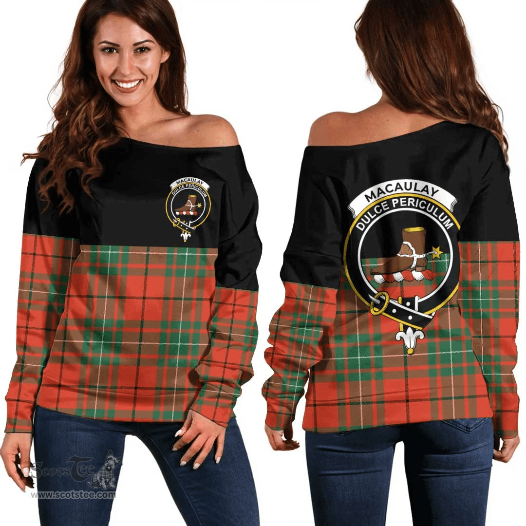Scottish MacAulay Ancient Clan Tartan Off Shoulder Sweatshirt - Crest Special Style