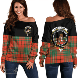 Scottish MacAulay Ancient Clan Tartan Off Shoulder Sweatshirt - Crest Special Style