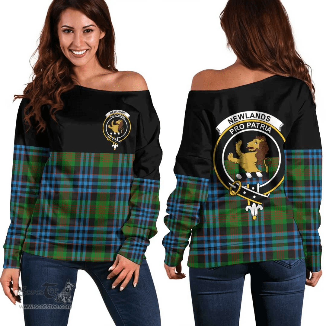 Scottish Newlands of Lauriston Clan Tartan Off Shoulder Sweatshirt - Crest Special Style