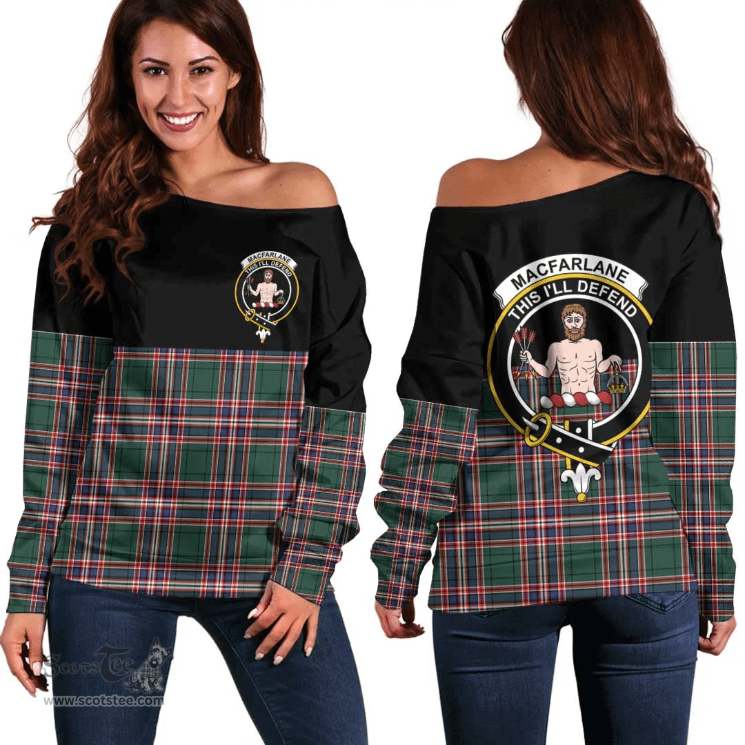 Scottish MacFarlane Hunting Modern Clan Tartan Off Shoulder Sweatshirt - Crest Special Style