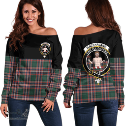 Scottish MacFarlane Hunting Modern Clan Tartan Off Shoulder Sweatshirt - Crest Special Style