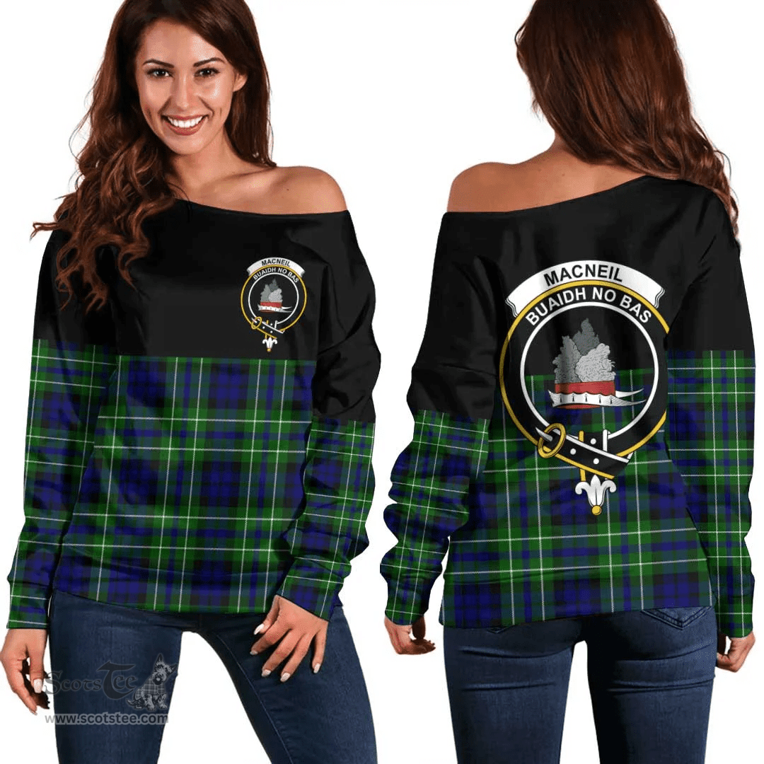 Scottish MacNeil of Colonsay Modern Clan Tartan Off Shoulder Sweatshirt - Crest Special Style