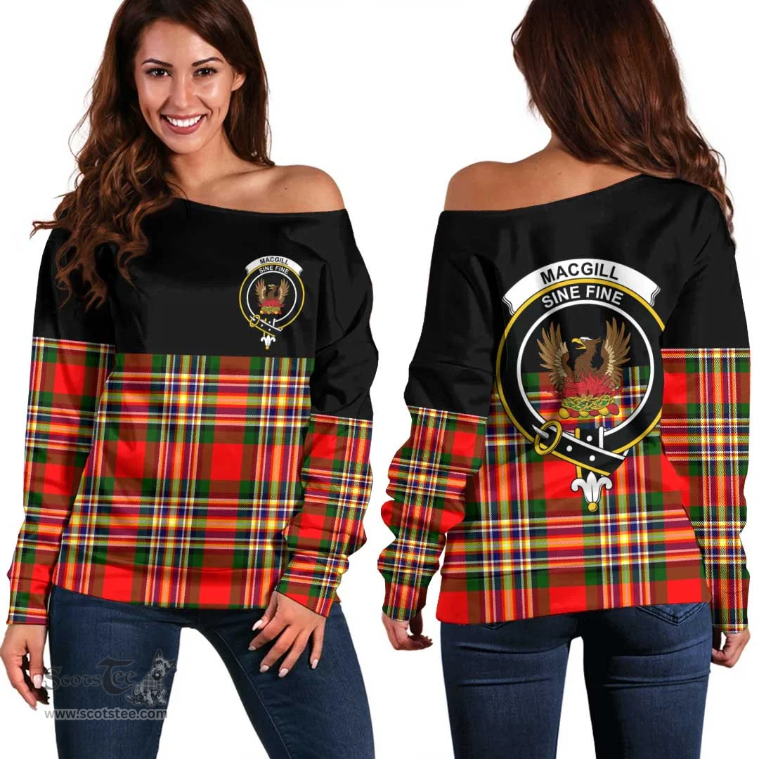 Scottish MacGill Modern Clan Tartan Off Shoulder Sweatshirt - Crest Special Style