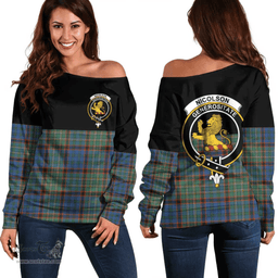 Scottish Nicolson Hunting Ancient Clan Tartan Off Shoulder Sweatshirt - Crest Special Style