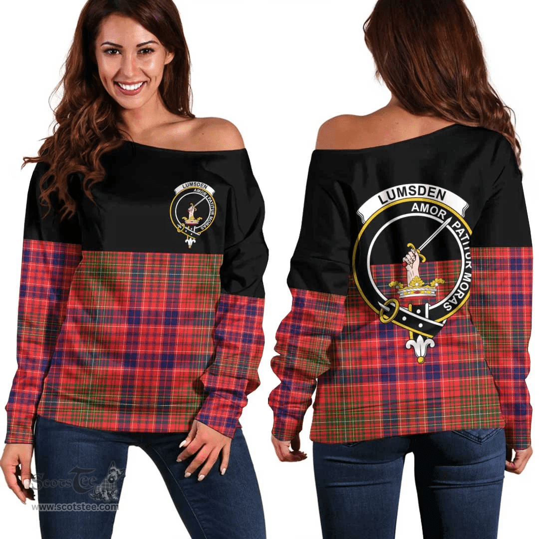 Scottish Lumsden Modern Clan Tartan Off Shoulder Sweatshirt - Crest Special Style