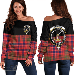 Scottish Lumsden Modern Clan Tartan Off Shoulder Sweatshirt - Crest Special Style