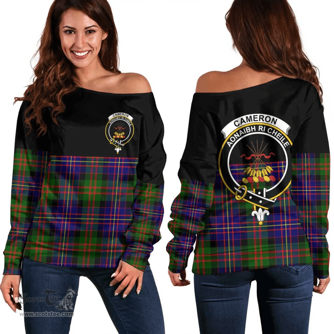 Scottish Cameron of Erracht Modern Clan Tartan Off Shoulder Sweatshirt - Crest Special Style