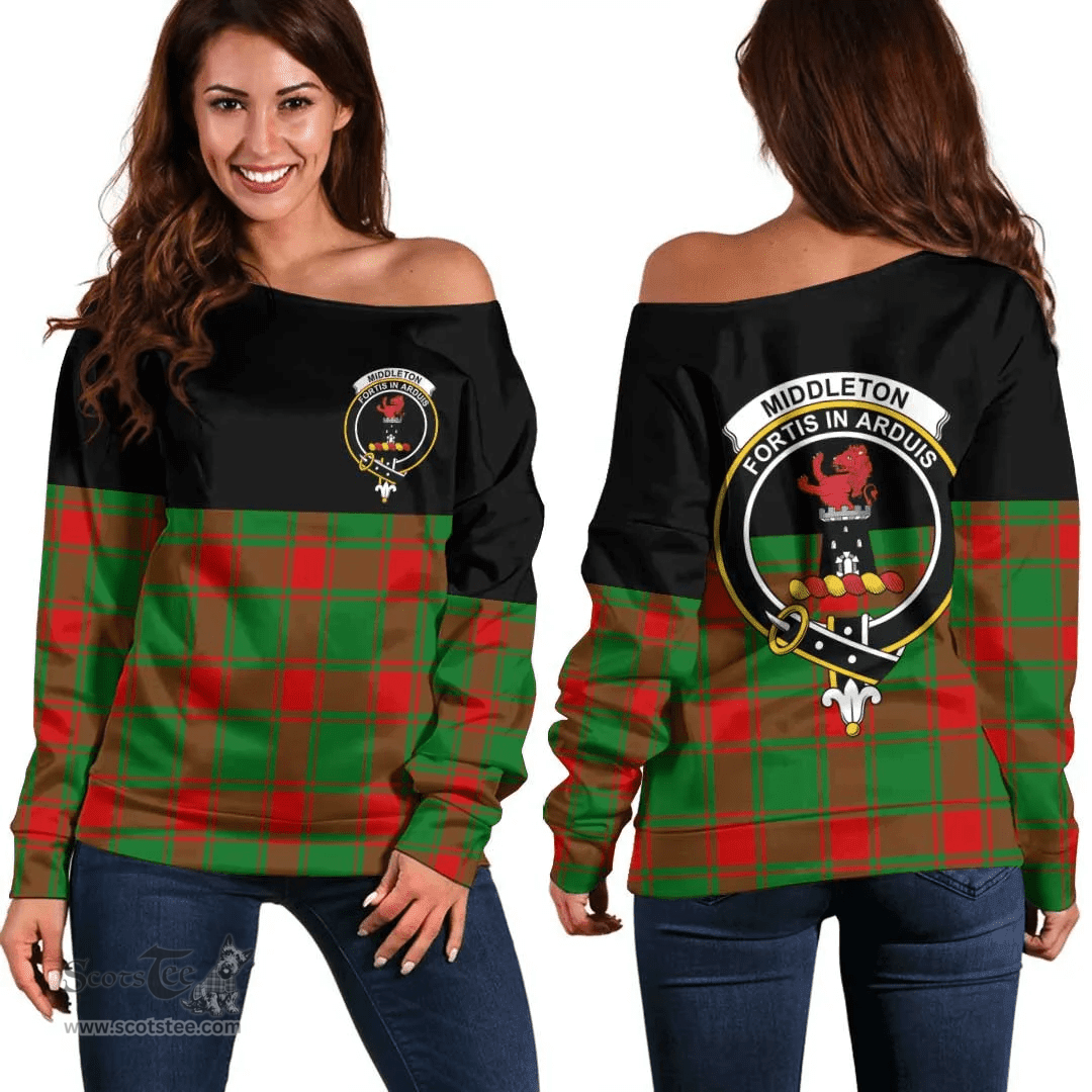 Scottish Middleton Modern Clan Tartan Off Shoulder Sweatshirt - Crest Special Style