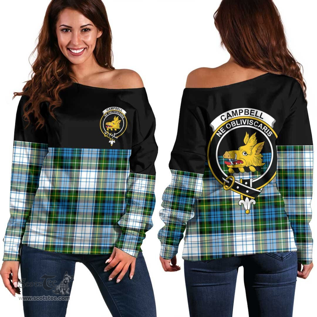 Scottish Campbell Dress Ancient Clan Tartan Off Shoulder Sweatshirt - Crest Special Style