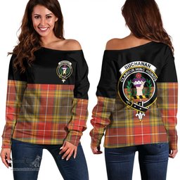 Scottish Buchanan Old Set Weathered Clan Tartan Off Shoulder Sweatshirt - Crest Special Style