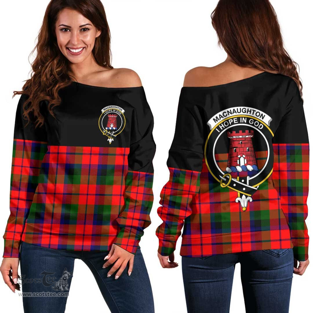 Scottish MacNaughton Modern Clan Tartan Off Shoulder Sweatshirt - Crest Special Style