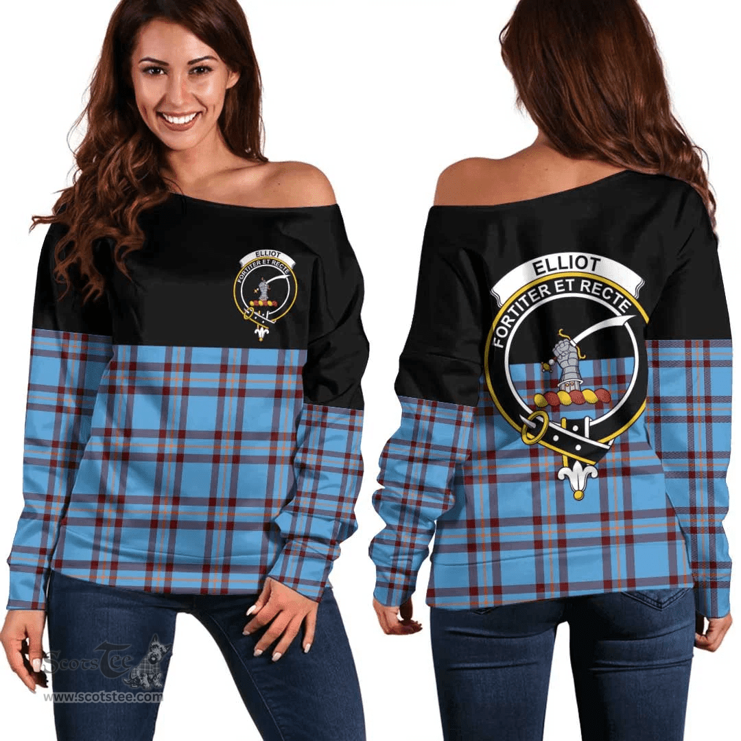 Scottish Elliot Ancient Clan Tartan Off Shoulder Sweatshirt - Crest Special Style