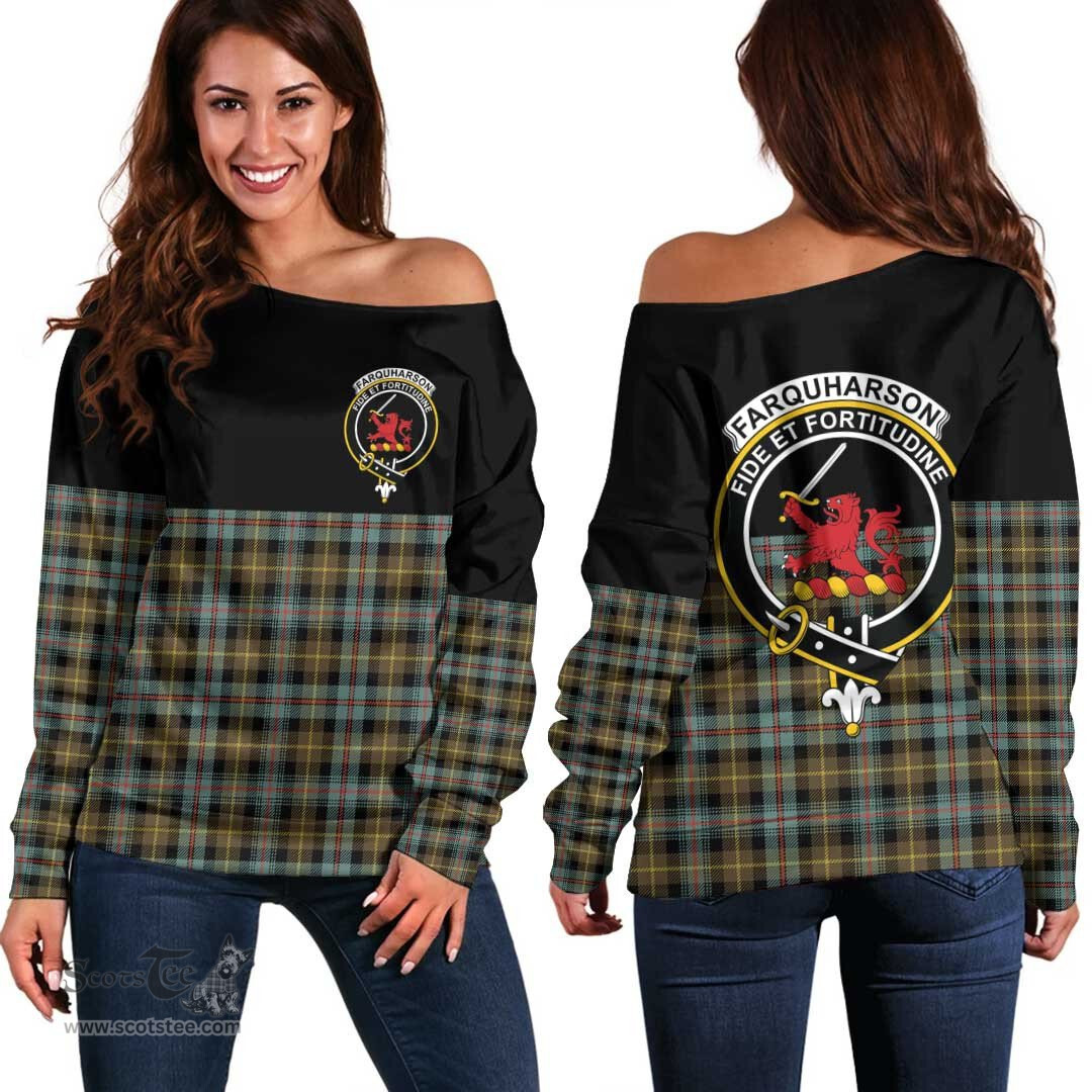 Scottish Farquharson Weathered Clan Tartan Off Shoulder Sweatshirt - Crest Special Style