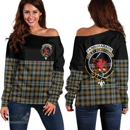 Scottish Farquharson Weathered Clan Tartan Off Shoulder Sweatshirt - Crest Special Style