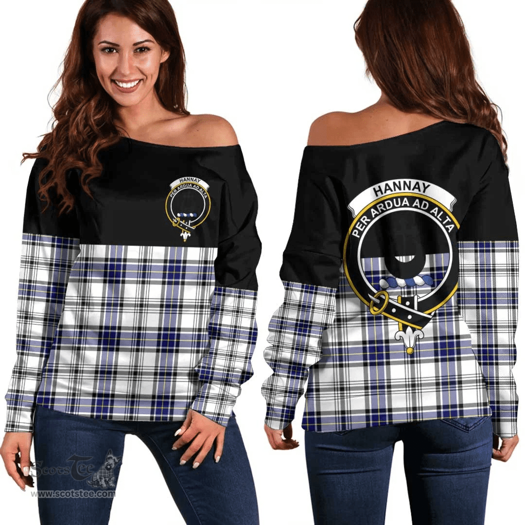 Scottish Hannay Modern Clan Tartan Off Shoulder Sweatshirt - Crest Special Style