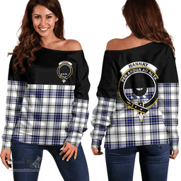 Scottish Hannay Modern Clan Tartan Off Shoulder Sweatshirt - Crest Special Style