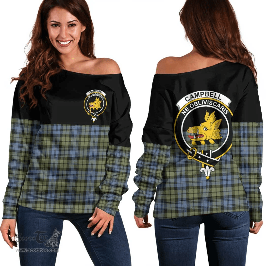 Scottish Campbell Faded Clan Tartan Off Shoulder Sweatshirt - Crest Special Style