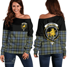 Scottish Campbell Faded Clan Tartan Off Shoulder Sweatshirt - Crest Special Style