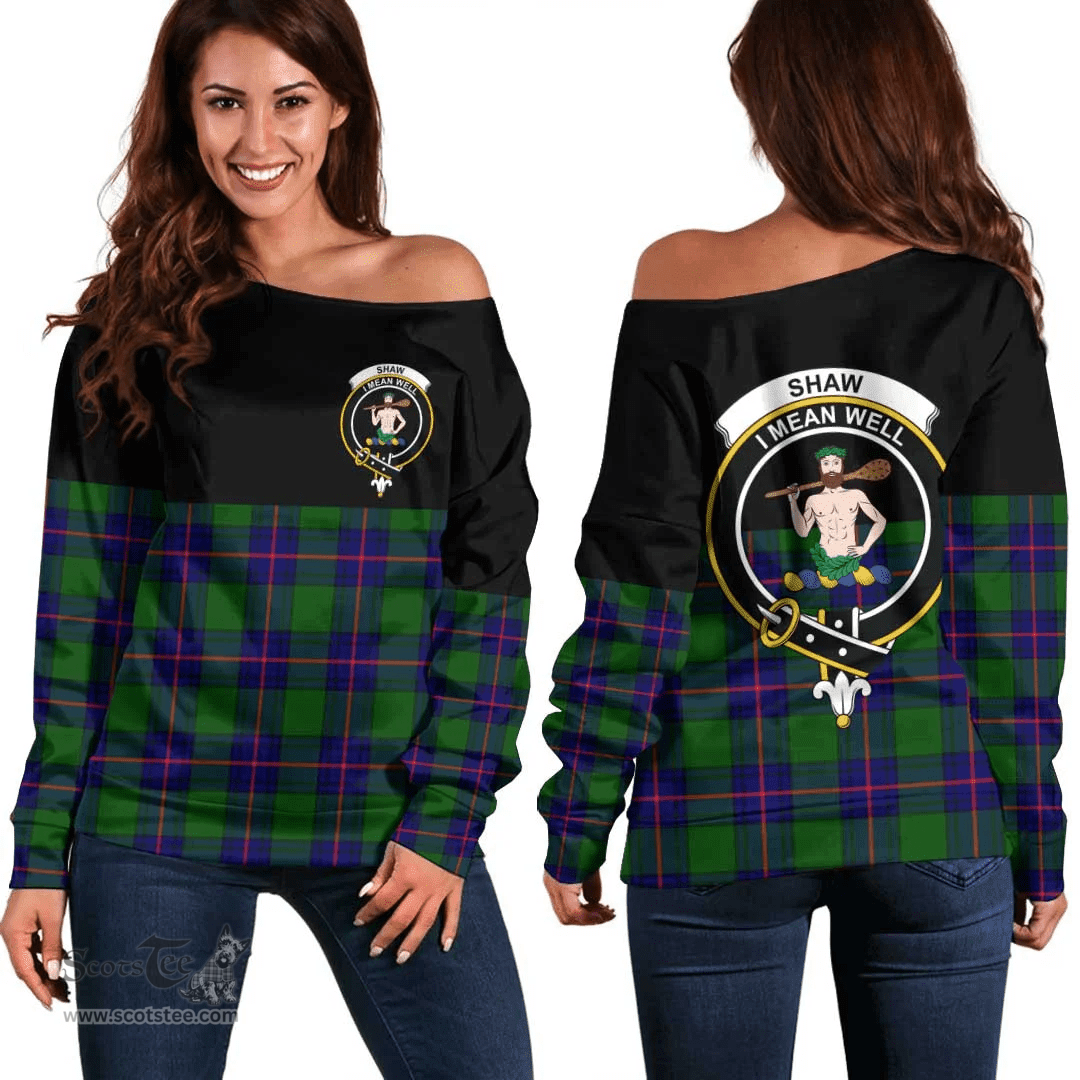 Scottish Shaw Modern Clan Tartan Off Shoulder Sweatshirt - Crest Special Style