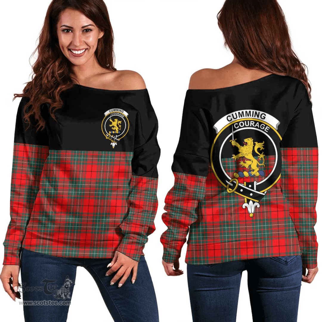 Scottish Cumming Modern Clan Tartan Off Shoulder Sweatshirt - Crest Special Style