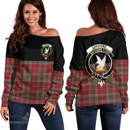 Scottish Lindsay Weathered Clan Tartan Off Shoulder Sweatshirt - Crest Special Style