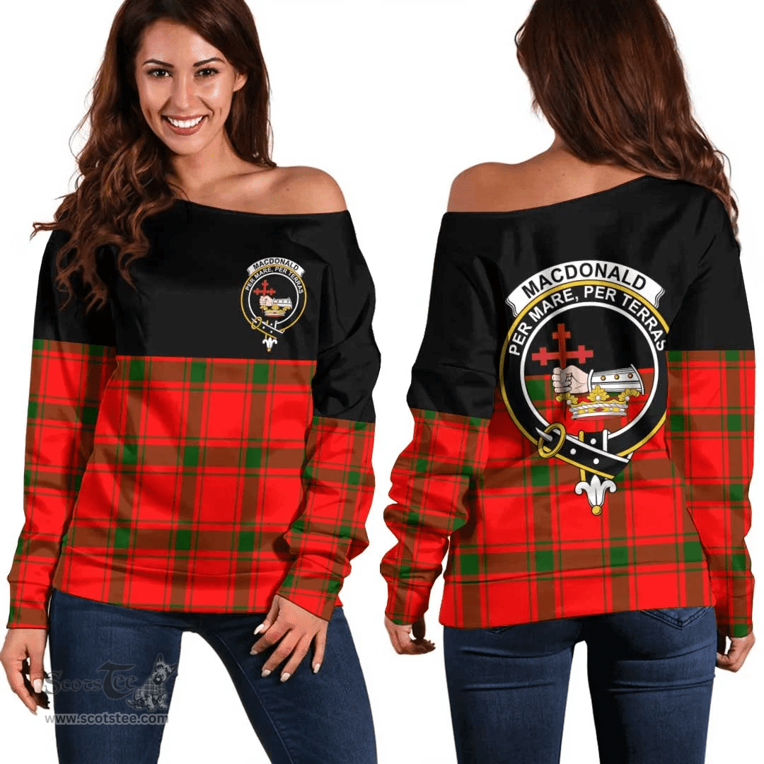 Scottish MacDonald of Sleat Clan Tartan Off Shoulder Sweatshirt - Crest Special Style