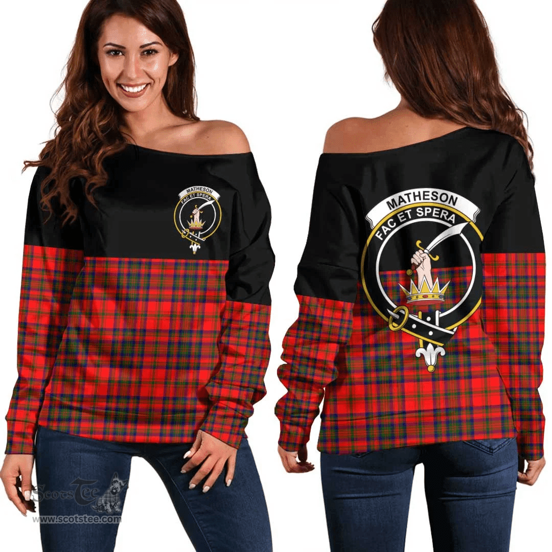 Scottish Matheson Modern Clan Tartan Off Shoulder Sweatshirt - Crest Special Style