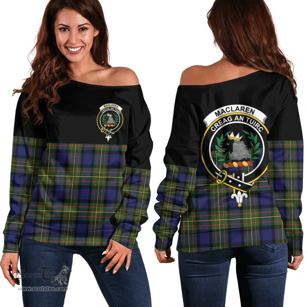 Scottish MacLaren Modern Clan Tartan Off Shoulder Sweatshirt - Crest Special Style